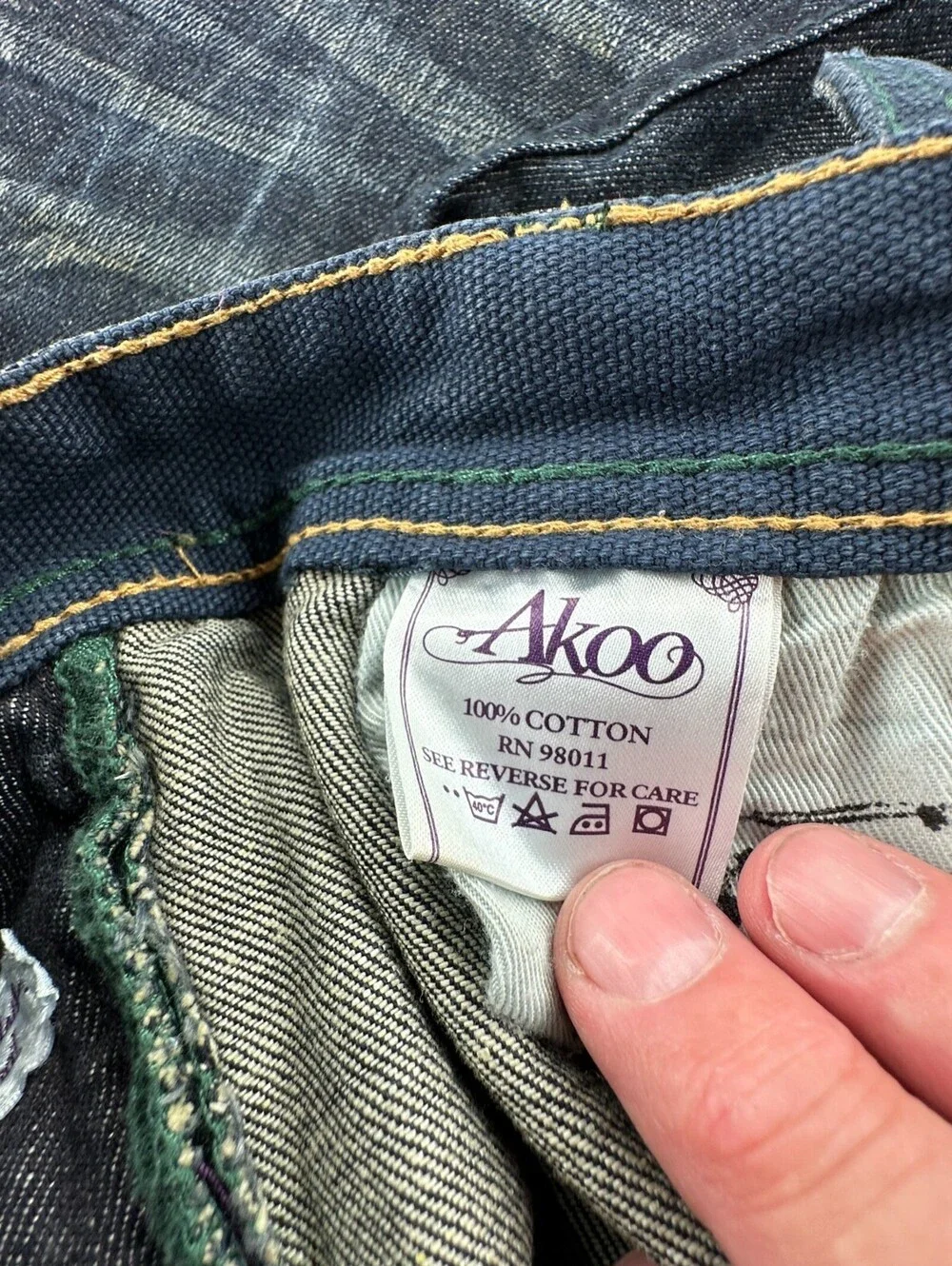 AKOO Men's Denim Jeans Dark Wash Straight Fit Embroidered Pocket Size 36x34